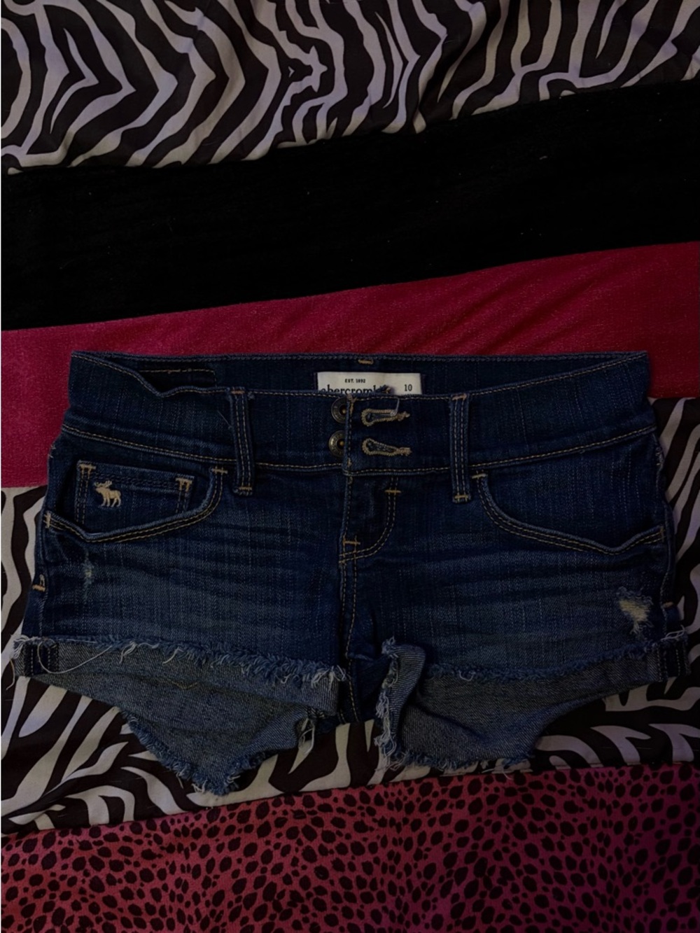 Abercrombie & Fitch Dark Indigo Distressed Denim Cutoff Shorts